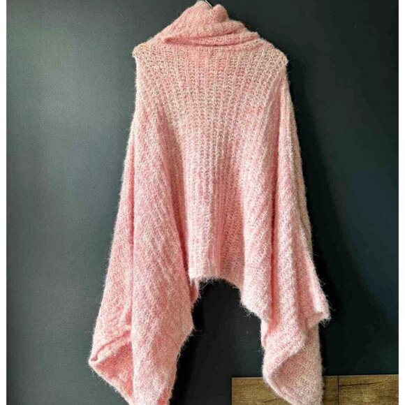 Anthropologie Pastel Pink Oversized Turtleneck Poncho Sweater OS - Picture 4 of 8